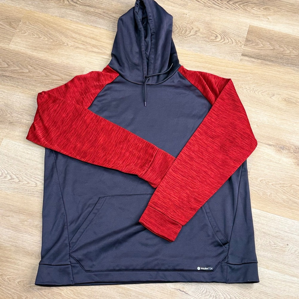 Tek Gear WarmTek Performance Hoodie Mens 3XL Tall Grey/Red Outdoors Cozy Casual